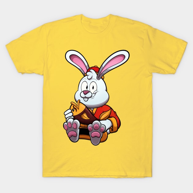 Cute Rabbit Holding Golden Fish T-Shirt by TheMaskedTooner